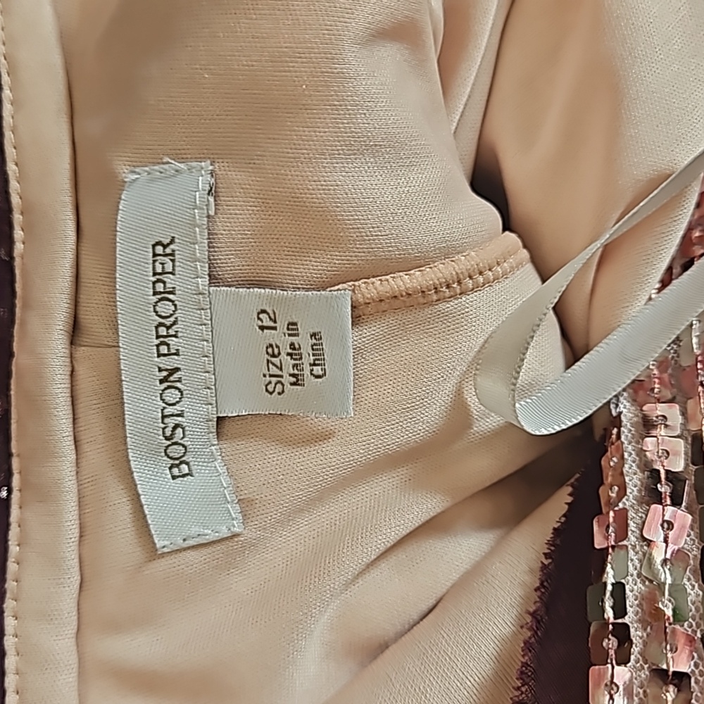 Boston Proper Pink Rose Gold Ruched Sequin Mini Cocktail Dress - Picture 12 of 13